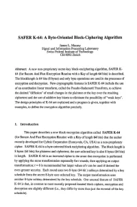 SAFER K-64: a Byte-Oriented Block-Ciphering Algorithm