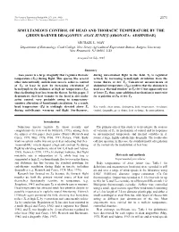 Simultaneous Control of Head and Thoracic Temperature by the Green Darner Dragonfly Anax Junius (Odonata: Aeshnidae)