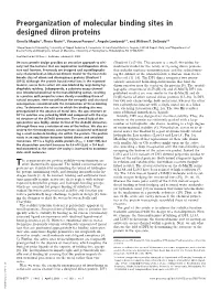Preorganization of Molecular Binding Sites in Designed Diiron Proteins