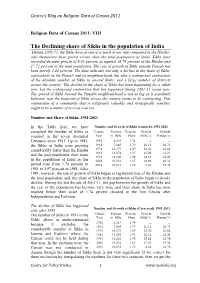 The Declining Share of Sikhs in the Population of India