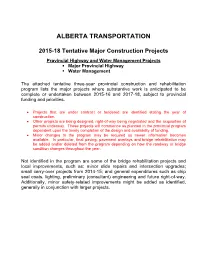 2015-18 Tentative Major Construction Projects