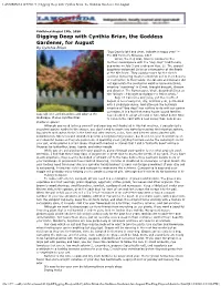 Digging Deep with Cynthia Brian, the Goddess Gardener, for August