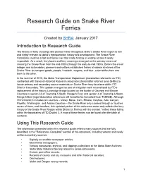 Research Guide on Snake River Ferries