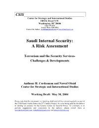 Saudi Internal Security: a Risk Assessment
