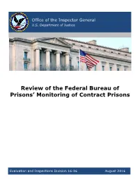 Review of Federal Bureau of Prisons' Monitoring of Contract Prisons