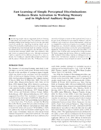 Fast Learning of Simple Perceptual Discriminations Reduces Brain Activation in Working Memory and in High-Level Auditory Regions