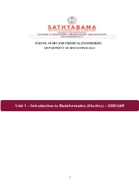 Introduction to Bioinformatics (Elective) – SBB1609