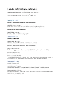Lords' Interests Amendments