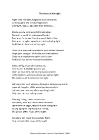 The Music of the Night Night Time Sharpens, Heightens Each