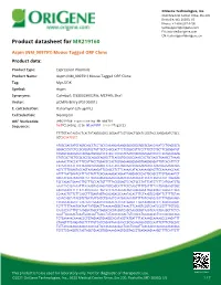 Aspm (NM 009791) Mouse Tagged ORF Clone Product Data