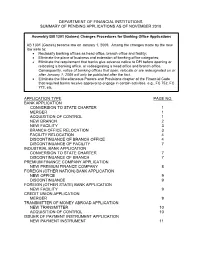 Department of Financial Institutions Summary of Pending Applications As of November 2010