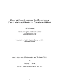 Great Mathematicians and the Geosciences: from Leibniz and Newton to Einstein and Hilbert