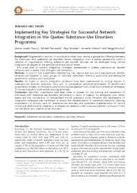 Implementing Key Strategies for Successful Network Integration in the Quebec Substance-Use Disorders Programme