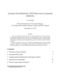 Lessons from Einstein's 1915 Discovery of General Relativity