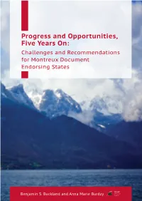 Progress and Opportunities, Five Years On: Challenges and Recommendations for Montreux Document Endorsing States