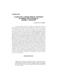 A Case for a Longer Term of Copyright in Canada - Implications of Eldred V