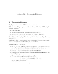 Lecture 12 : Topological Spaces