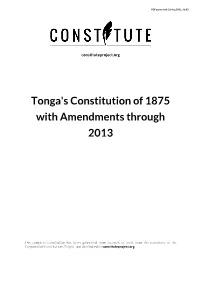 Tonga's Constitution of 1875 with Amendments Through 2013