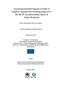 Assessing Potential Impacts of Trade in Trophies Imported for Hunting Purposes to the EU-27 on Conservation Status of Annex B Species