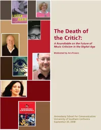 The Death of the Critic?: a Roundtable on the Future of Music Criticism in the Digital Age
