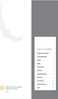 The Keystone Center Annual Report 2011 Table of Contents