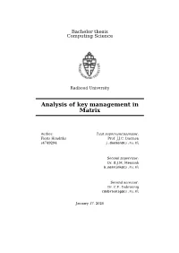 Analysis of Key Management in Matrix