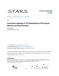 Performance Evaluation of TCP Multihoming for IPV6 Anycast Networks and Proxy Placement