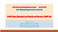 CAMP Tests (Standard and Rapid) and Reverse CAMP Test