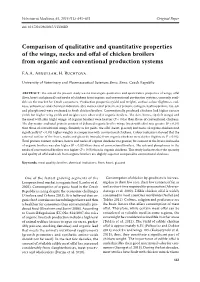 Comparison of Qualitative and Quantitative Properties of the Wings, Necks and Offal of Chicken Broilers from Organic and Conventional Production Systems