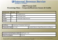 LB&I Process Unit Knowledge Base – Corporate/Business Issues & Credits