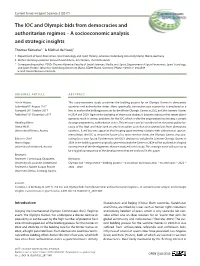 The IOC and Olympic Bids from Democracies and Authoritarian Regimes – a Socioeconomic Analysis and Strategic Insights