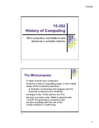 Minicomputers, Workstations and Portable Memory