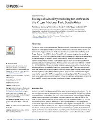 Ecological Suitability Modeling for Anthrax in the Kruger National Park, South Africa