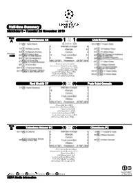 Half-Time Summary Matchday 5 - Tuesday 26 November 2019