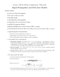 Signal Propagation and Path Loss Models