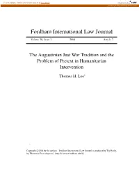 The Augustinian Just War Tradition and the Problem of Pretext in Humanitarian Intervention