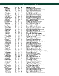 2014 UNIVERSITY of REGINA SPRING ROSTER No