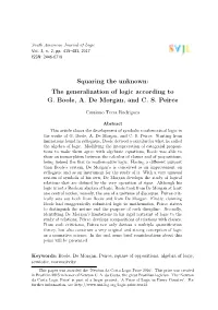 The Generalization of Logic According to G.Boole, A.De Morgan