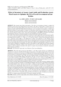 Effect of Inventory of Assets, Legal Audit and Evaluation Assets Fixed Assets to Optimize the Use of Local Government in East Kolaka