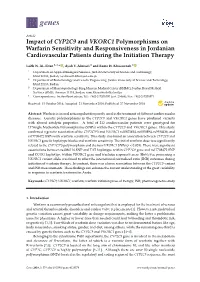 Impact of CYP2C9 and VKORC1 Polymorphisms on Warfarin Sensitivity and Responsiveness in Jordanian Cardiovascular Patients During the Initiation Therapy