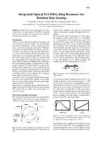 Integrated Optical Ti:Linbo3 Ring Resonator for Rotation Rate Sensing C