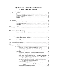 2006-07 Report from the Mathematical Sciences Research Institute April 2008