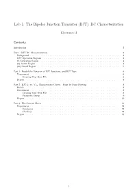 Lab 1: the Bipolar Junction Transistor (BJT): DC Characterization