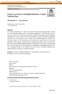 Lecture As an Event in Postdigital Education: a Dyadic Teaching Diary