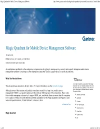 Magic Quadrant for Mobile Device Management Software