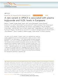 A Rare Variant in APOC3 Is Associated with Plasma Triglyceride and VLDL Levels in Europeans