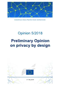 EDPS Preliminary Opinion on Privacy by Design