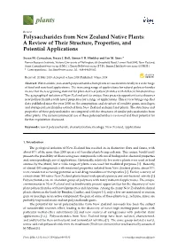 Polysaccharides from New Zealand Native Plants: a Review of Their Structure, Properties, and Potential Applications