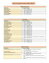 Bank's Transaction Charges on IRCTC Website