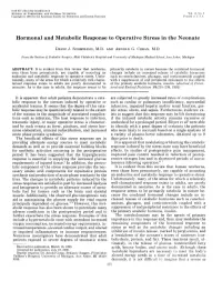 Hormonal and Metabolic Response to Operative Stress in the Neonate